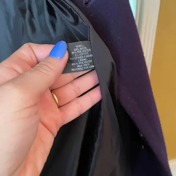 Anne Klein wool Peacoat dark purple eggplant small - Picture 7 of 8